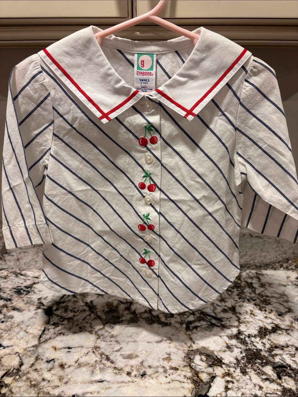 NWT Vintage Y2K Gymboree Cherry sailor Blouse with White & Navy Striped